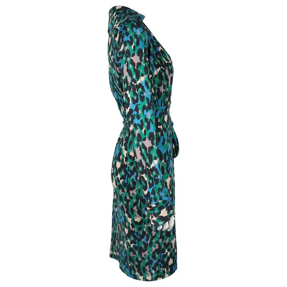 Diane von Furstenberg Vintage Silk Wrap Dress Green Blue Leopard Print Size 4 - Picture 12 of 12